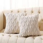 Volcanics Lot de 2 Housses de Coussin carrées décoratives en Fausse Laine de Style bohème et Rustique, en Velours et Peluche Douce, 55 x 55 cm, Beige