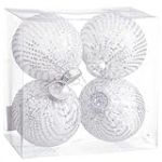 BigBuy Christmas Boules de No&euml;l Blanc Plaqu&eacute; Plastique Tissu Paillettes 10 x 10 x 10 cm (4 unit&eacute;s)