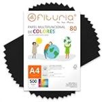 Feuilles de couleur, Pack 500 Feuilles A4 80gr – Papier couleur pour loisirs créatifs, imprimante, scrapbooking – Feuilles colorées – Idéal pour origami, pliage, bureau et école (Noir, 500h)