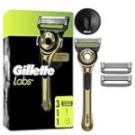 Gillette Labs Rasoir Manuel Homme Edition Champion Gold, Manche R&eacute;utilisable Et 3 Recharges, Cartouche GilletteLabs A 5 Lames, Rasage Confortable Avec Barre Exfoliante Et Technologie FlexDisc 2D