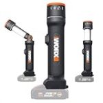 WORX Lampe Led 4 en 1 sans Fil 20V WX027.9, T&eacute;lescopique, T&ecirc;te Pivotante &agrave; 70&deg;, Id&eacute;ale Pour le Camping et Activit&eacute;s Ext&eacute;rieures, Sans Batterie ni Chargeur