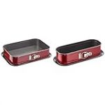 TefalJ 1640514 Delibake Plat A Four A Charnière 36x24cm Acier Rouge Carbone & 1640314 Delibake Moule A Cake Avec Charnière 30x11cm Rouge/Gris