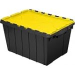 Akro-Mils 66486 Boîte de rangement empilable en plastique avec couvercle à charnière attaché, 53,5 x 38,1 x 31,5 cm, noir/jaune