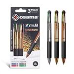 Osama - Stylo Bille 0.1 mm avec Trait Fluide 4 Couleur Metal, 3 Pièces avec Encre Bleue, Rouge, Verte et Noire pour Papeterie, Accessoire Bureau et Fourniture Scolaire
