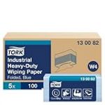 Tork 130082 Industrial Heavy-Duty Wiping Paper / 3 Ply Absorbent Paper Feuilles Suitable for Tork W4 Top Pak System/Bleu / 38.5cm x 10.8cm / 500 Feuilles