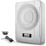 Pyle Caisson de Basse Voiture/Marine 20 cm - Subwoofer Actif Amplifi&eacute; 600W &agrave; Profil Bas sous Si&egrave;ge, avec Amplificateur Int&eacute;gr&eacute;, Subwoofer Aliment&eacute; avec Entr&eacute;es Niveau Bas et Haut, Argent&eacute;