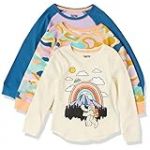 Amazon Essentials T-Shirt Thermique &Agrave; Manches Longues (D&eacute;j&agrave; Spotted Zebra) Fille, Lot de 3, Camouflage/Monstre, 6-7 ans