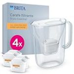 BRITA Carafe filtrante Style Essential blanche (2,4L) avec 4x MAXTRA PRO Expert Anti-Tartre - Indicateur Smart Light, tient dans la porte du frigo, réduit* des impuretés, certains métaux & plus