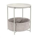 Amazon Basics Table de nuit ronde de rangement - cr&egrave;me l&eacute;g&egrave;re avec tissu gris chin&eacute;, 44.96 x 44.96 x 48 cm