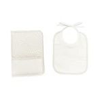 Filet - Set de 2 pièces à broder, 1 protège carnet de santé enfant et 1 bavoir en éponge, fabriqué en Italie, couleur taupe