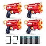 XSHOT Excel Micro 2.0 de ZURU avec 32 fl&eacute;chettes (4 Blasters avec 32 fl&eacute;chettes)