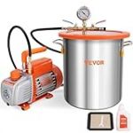 VEVOR Pompe à Vide 100 L/min avec Chambre à Vide 5 gallons 19 L Couvercle en Verre Trempé Pompe à Vide à Un Étage avec Bouteille d'Huile de 250 mL pour Stabilisation du Bois Dégazage Silicones Époxys