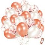 AYCLIF 60 Pi&egrave;ces Ballons Anniversaire Rose, Ballons de Mariage, 12 Pouces (30 cm) Ballon Blanc Ballon de Confettis en or Rose