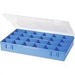 Bo&icirc;te &agrave; assortiment plastique, 24 compartiments 335 x 225 x 55 mm, bleu, boite rangement plastique compartiment, organiseur, 24 casiers, PP classic, transparent, H&uuml;nersdorff 611900