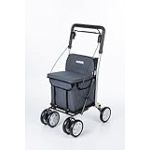 Carlett - Chariot de supermarché - Homologué médical - Siège avec Dossier intégré - 4 Roues à 3 Positions - Capacité 15 kg - Sac Amovible 29L - Couleur Gris
