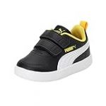 PUMA Courtflex V2 V Inf Chaussures Unisexes pour bébé, Puma Noir/Blanc/Jaune (Black Puma White Pelé Yellow), 19 EU