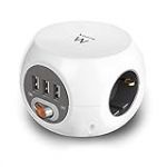 Ewent EW3939 Bloc d'alimentation Cube avec 3 Prises et 3 Ports USB Blanc 1,5 m