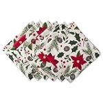 DII Woodland Holly Lot de 6 Serviettes de Table et de Cuisine Motif Houx de Noël 50,8 x 50,8 cm, Poinsettia et Verdure de Noël