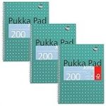 Pukka Pad, A4+ Carnet de note Jotta métallique 1 paquet -23 x 29.7cm - Carnet Spirale avec lignes de 8mm et papier 80GSM -Marges perforées à 4 trous et bords perforés -200 pages, vert LOT DE 3
