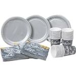 HEKU Lot de 120 pièces jetables pour fête avec motif « Schön dass du da bist » I Avec assiettes en carton unies, gobelets de fête (0,25 l) et serviettes (33 x 33 cm) I Idéal pour les fêtes, les