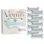 Gillette Venus + Satin Care Lot De 10 Recharges De Rasoir Pour Femme Pour La Peau Et Les Poils Pubiens, AUTHENTIQUES, Lame De Pr&eacute;cision Pour Bien Raser Les Zones Difficiles Et Barre De Protection