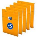 OXFORD Lot de 5 Bloc-Notes Orange A5 Petits Carreaux 5mm 80 Feuilles Agrafées Couverture Carte Enduite Orange
