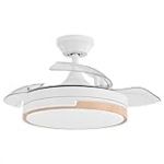 Eden pulse Ventilateur de plafond 48 W 4800 lm blanc et hêtre, 3 pales dépliables, 3 températures, télécommande, 34,5/47 x 41/91 cm
