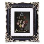 Saysmile Cadre photo vintage de 20,3 x 25,4 cm avec motif floral en relief, cadre orné noir pour photos de 20,3 x 25,4 cm ou 12,7 x 17,8 cm avec passe-partout blanc, décoration d'intérieur (noir, 20,3