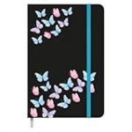 Idena 11166 - Agenda de poche 2025 format 13 x 21 cm, 1 semaine sur 1 page, agenda en noir avec motif de papillons, &eacute;lastique, poche int&eacute;rieure et ruban de lecture