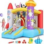 Ch&acirc;teau Gonflable pour Enfants avec Toboggan, Souffleur, Fus&eacute;e Spatiale Rouge, Ch&acirc;teau Gonflable pour Enfants avec Souffleur Et Tir De Balles, Maison Gonflable Int&eacute;rieure/Ext&eacute;rieure