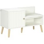 HOMCOM Banc de Rangement Banc &agrave; Chaussures Style Art avec Placard Niche Banquette Assise Dossier en polyur&eacute;thane Bois de pin 80 x 33 x 49 cm Blanc