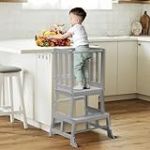 COSYLAND Tour d Observation Enfant, Tour d'observation Montessori Durable, Sûr et Sécurisé Tour d'apprentissage Bebe en Bambou, Chaise Montessori Enfant À Partir de 18 Mois - Gris