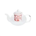 Théière avec infuseur avec filet métallique pour thé et tisanes chaudes - Théière avec infuseur idéale pour l'hiver, en céramique, 7L, blanc et rouge