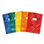 HERMA 20243 Lot de 5 prot&egrave;ge-cahiers A4 en carton assorti, avec champ d'inscription, en papier solide et extra r&eacute;sistant, prot&egrave;ge-cahiers avec motif hexagonal, pour cahiers scolaires, color&eacute;es