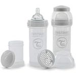 Twistshake Biberons Anti-Coliques Avec Récipient Pour Lait En Poudre Et Mélangeur - 2x 260ml | Tétine En Silicone À Débit Moyen | Biberon Sans BPA | 2+ Mois | Blanc