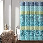 Lush Decor Rideau de Douche à Rayures bohèmes, 182,9 cm de Large x 182,9 cm de Long, Bleu et Vert – Rideau de Douche bohème à Rayures colorées – Décoration de Salle de Bain maximaliste et bohème