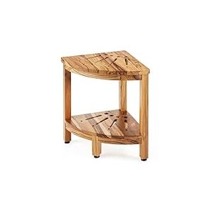 VEVOR Banc de Douche d'angle, Hauteur 43 cm, Rayon 30,5 cm, Tabouret en Teck, Capacité de Charge 136 kg, avec Étagère de Rangement, pour Douche Intérieure et Extérieure, Coin, Salle de Bain, Salon