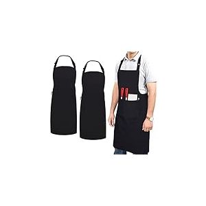 Ruvanti Work Aprons for Men/Women with Pockets - Adjustable up to XXL - Professional Grade Durability - Black Apron for Barber, Chef, BBQ, Kitchen, Cleaning - 2 Pack