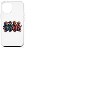 Trois singes de la Sagesse utilisent Un Smartphone. Funny Four Wise Monkeys Coque pour iPhone 12/12 Pro