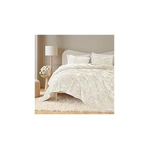 SHALALA &ndash; Parure de lit l&eacute;g&egrave;re en Velours Beige, Couvre-lit r&eacute;versible en Diamant avec Dos en Microfibre bross&eacute;e Douce pour Toutes Les Saisons (tr&egrave;s Grand lit, Beige)