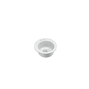 QUADRON évier rond cuisine Blanc et Acier | Taille Ø 51 cm, granit évier en granit | MORGAN 210 évier à encastrer avec trou pour robinet | évier monocuve évier de cuisine