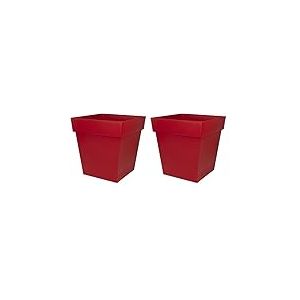 EDA - Pot de Fleur Carré Toscane 50 cm - Volume 87 L - 49,5 x 49,5 x H.52,5 cm - Rouge Rubis (Lot de 2)