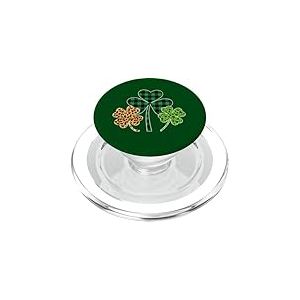 Three Clover Shamrocks Leopard Buffalo Plaid St Patrick PopSockets PopGrip pour MagSafe