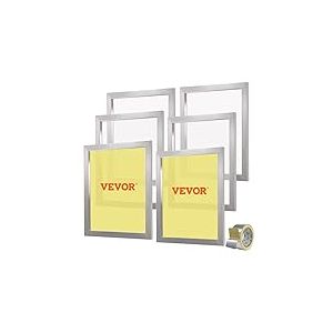 VEVOR Lot de 6 Cadres de Sérigraphie Kit de Sérigraphie Cadre en Aluminium 50,8x61x2,5 cm avec Maille 110 en Polyester Réutilisable Nettoyage Facile Accessoires de Sérigraphie Tissu Papier Plastique