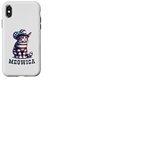 Meowica Cat 4 juillet drapeau américain chat feu d'artifice patriotique Coque pour iPhone X/XS
