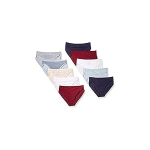 Amazon Essentials Culotte en Coton Taille Haute (Disponible en Grande Taille), Respirant Femme, Lot de 10, Imprimé Fleuri/Points/Thin Stripe, 48