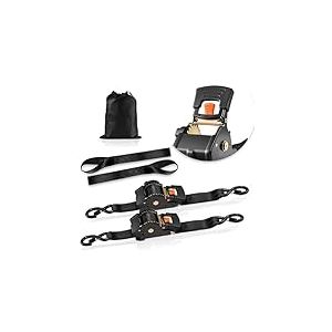 VEVOR Sangle &agrave; Cliquet R&eacute;tractable 5 cm x 3 m Sangle d'Arrimage Lot de 2 Sangles Chargement pour D&eacute;m&eacute;nagement Remorque Moto Kayak Voiture, avec Crochet S 2 Boucles Souples R&eacute;sistance &agrave; Rupture 1375 kg