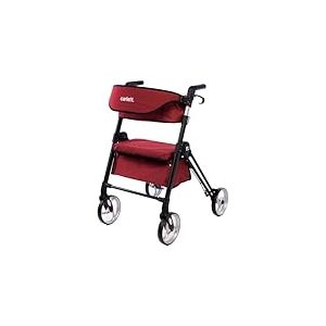 Carlett – Lett Ride Ruby | Déambulateur avec siège et dossier amovibles | Panier supérieur amovible | Guidon réglable sur 4 hauteurs | Porte-canne | Dispositif médical de classe I | Rouge rubis