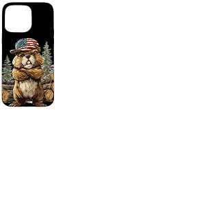 Castor Cool avec Casquette am&eacute;ricaine et for&ecirc;t pour Adultes et Enfants Coque pour iPhone 15 Pro Max