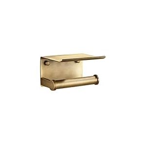 Estrend Porte-Papier Toilette en Laiton Antique avec Espace Shlf Support Mural en Aluminium bross&eacute; dor&eacute; avec Rangement pour t&eacute;l&eacute;phone Portable, Couleur Bronze Antique